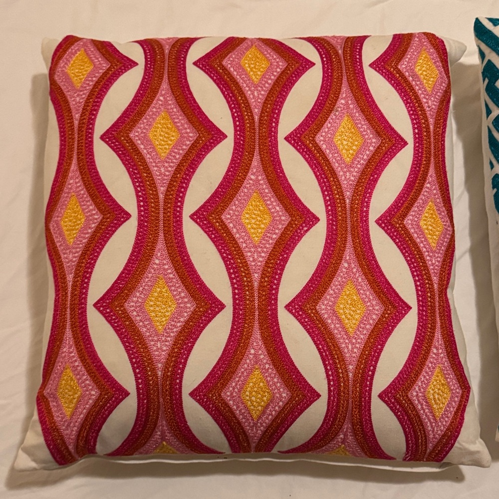 Geometric Pink and Yellow Accent Pillow